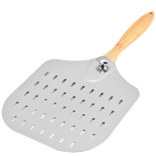 Perforated Aluminum Pizza Peel with Foldable Wooden Handle for Homemade Pizza Bread Cake