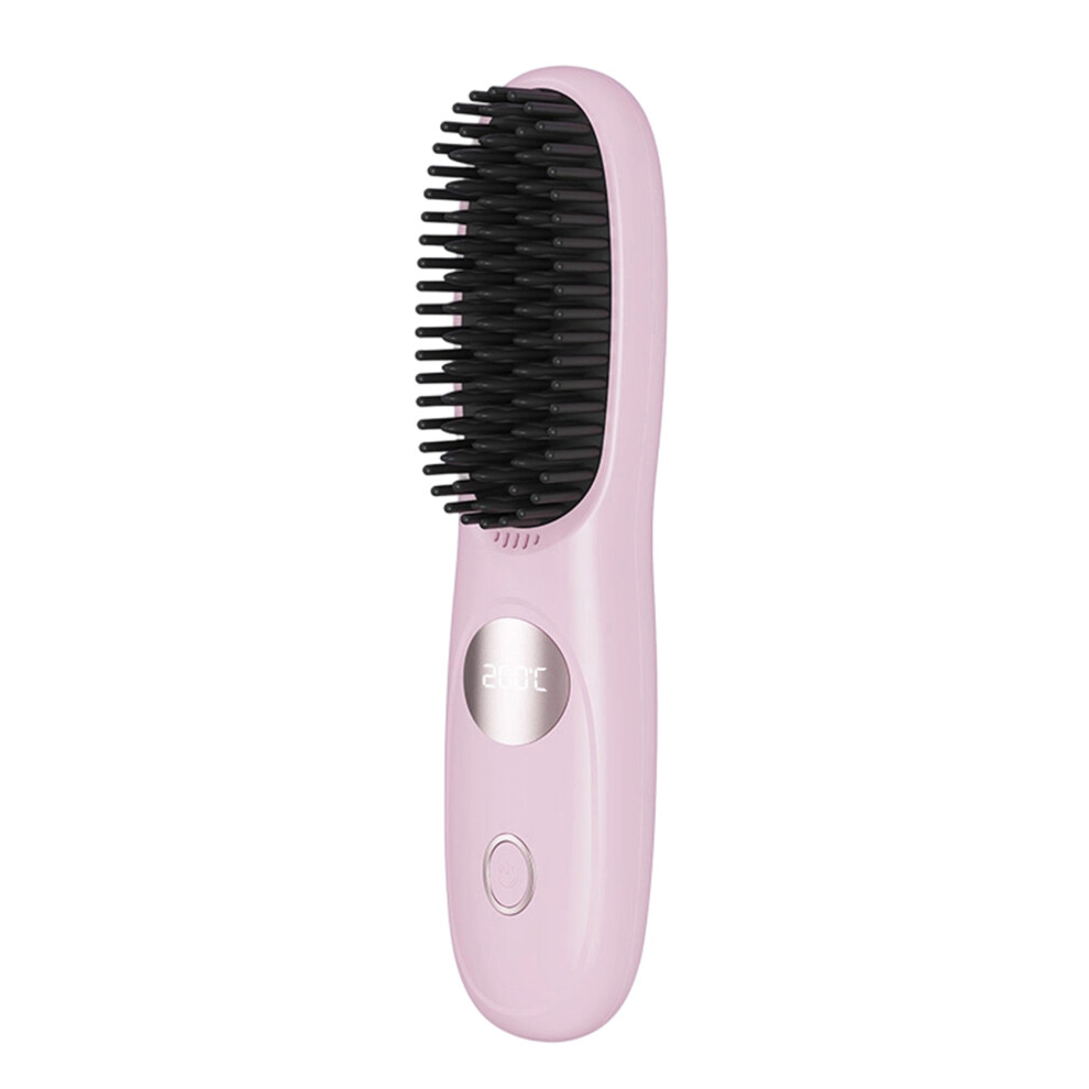 Pink (20.6Cm*4.5Cm, ) Hair Straightener Brush Cordless Hair Straightening Brush Comb With Temperature Display For Frizz-Free Hair