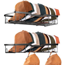(2pcs, Black) Metal Hat Rack, Large Capacity Wall Mount Storage Hat Holder Baseball Cap Organizer