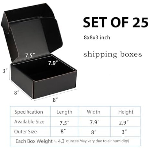 Μικρά Κουτιά Αποστολής 8x8x3" (Συσκευασία των 25) – Ανθεκτικά Μαύρα Κυματοειδή,