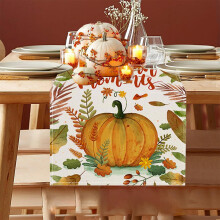 Herbstlicher Tischläufer für Thanksgiving, 33 x 183 cm, Polyester-Karo