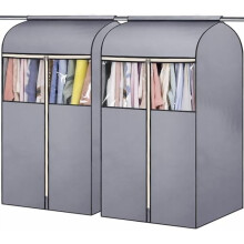 Saci de haine suspendați de 35" cu fermoar și fereastră transparentă din PVC, pachet de 2 huse de protecție pentru haine gri – compatibili cu