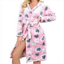 Halat de baie pentru femei, plush fleece, de iarnă, cu glugă, confortabil, cu mânecă lungă, lenjerie de casă, moale, cu imprimeu de inimă,