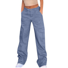 Cargobukser til kvinder Højtaljede baggy cargojeans med lige ben Y2K streetwear-bukser til kvinder