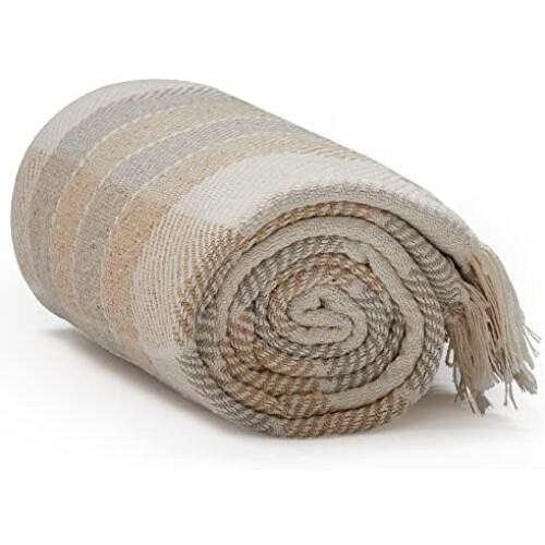 Cotton Throw Blanket 50x60 inches Camel Beige Plaid