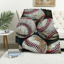 Retro Baseball Pattern Throw Blanket – Soft Flannel Plush, Lightweight & Cozy for Bed, Couch, Sofa, Travel – White
