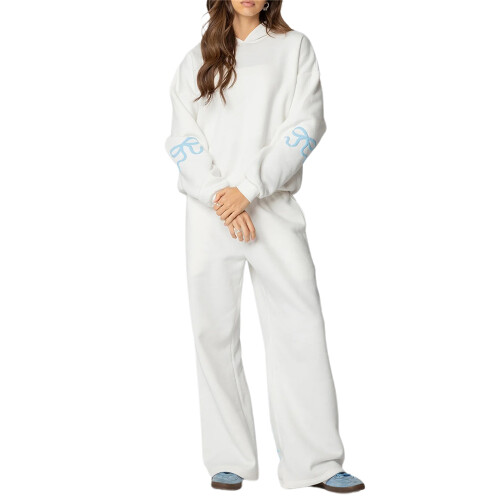 (XL, WHITE) Γυναικεία σετ ρούχων με κουκούλα.