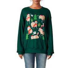 (L, Green) Pulls amples de Noël pour femmes, imprimé animal, col rond, manches longues, hauts décontractés automne-hiver