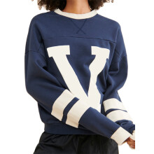 (M, Blue) Women's Spring Autumn Loose Sweatshirt Long Sleeve Round Neck Contrast Color Pullover