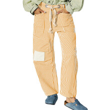 (S, Yellow) Pantaloni da donna a righe, con elastico in vita e coulisse, modello patchwork a gamba larga e tasche.
