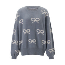 (S, Gray) Pulls femme mignons et confortables, imprimé nœud papillon, manches longues, basiques en maille pour l'automne et le streetwear