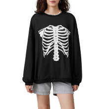 (S, Black) Sweat-shirts amples pour femmes, imprimé squelette, col rond, manches longues, style Halloween, hauts décontractés automne-hiver