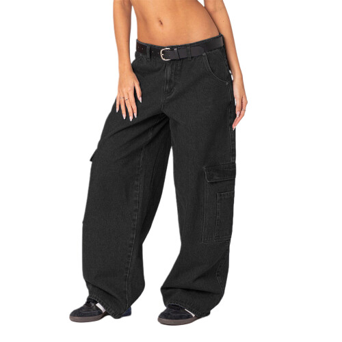(XL, Black) Γυναικείο παντελόνι τζιν πολλές τσέπες