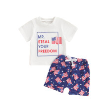 (6-12 Months, White) juli peuteroutfit voor jongens: T-shirt en korte broek met print, 2-delig set.