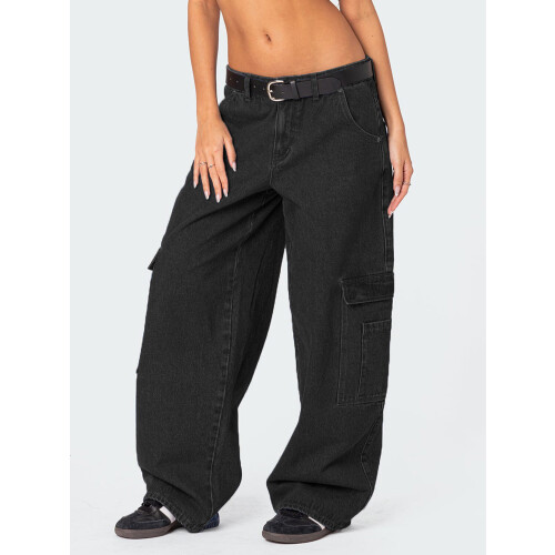 (XL, Black) Γυναικείο παντελόνι τζιν πολλές τσέπες 1