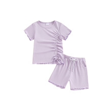 (18-24 Months, Purple) Detská dievčenská súprava šortiek a letné tričko s krátkym rukávom a sťahovacou šnúrkou