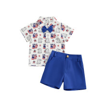 (2-3 Years, Blue) Ensembles de shorts pour garçons pour le 4 juillet : T-shirt à manches courtes imprimé drapeau et aigle, short uni