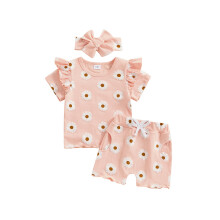(2-3 Years, Pink) Completo estivo bambina: maglietta corta, pantaloncini e fascia capelli, 3 pezzi.