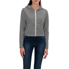 (M, Black) Sweat à capuche court zippé pour femme, coupe slim, imprimé rayé, automne, style streetwear