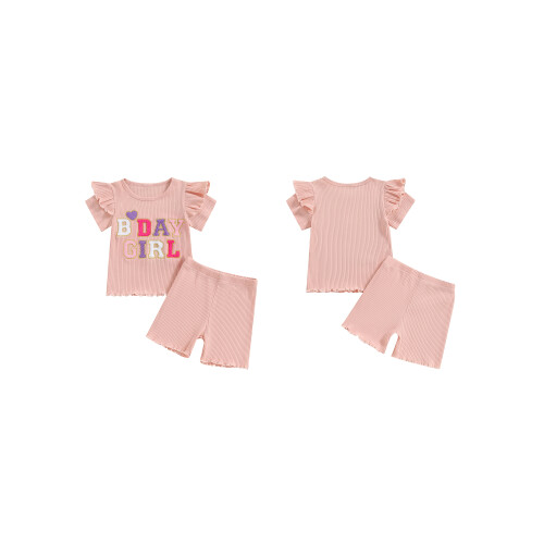 (12-18 Months, Pink) Μπλούζα κέντημα γράμματος μονόχρωμο σορτς 1