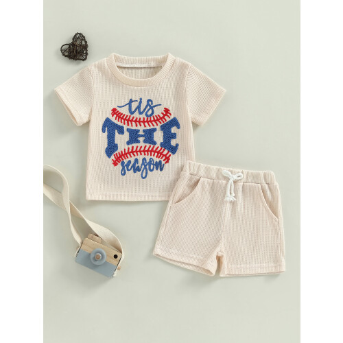 (2-3 Years, Beige) Vaflový outfit pre elastickým pásom 2