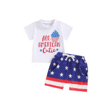 (6-12 Months, Blue) Ensemble bébé patriotique élastique été.