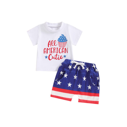 (6-12 Months, Blue) Conjunto de verano con rayas.