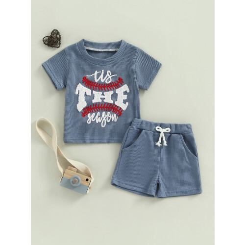 (2-3 Years, Blue) Vaflový outfit pre elastickým pásom 2