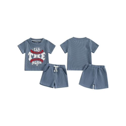 (2-3 Years, Blue) Vaflový outfit pre elastickým pásom 1