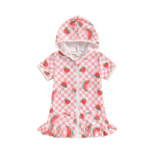 (12-24 Months, Pink Watermelon) Φόρεμα παραλίας κοριτσιών, φλαμίνγκο καρπούζι
