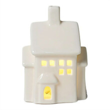 Witte keramische kerstdorpjes met ledverlichting (6 stuks)