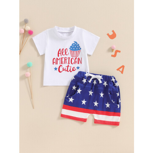 (2-3 Years, Blue) Conjunto de verano con rayas. 2