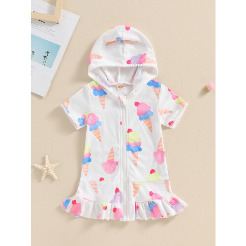 (12-24 Months, White Ice Cream) Φόρεμα παραλίας κοριτσιών, φλαμίνγκο καρπούζι 2