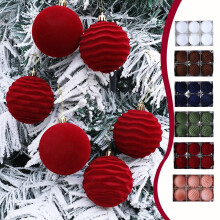 Christmas Ball Ornaments Set Flocked Brown 6 pcs
