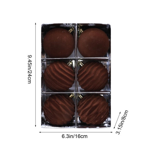 Christmas Ball Ornaments Set Flocked Brown 6 pcs 2
