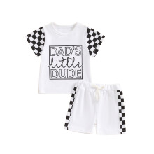 (12-18 Months, White) Conjunto de verão para meninos: camiseta de manga curta com estampa xadrez e shorts.