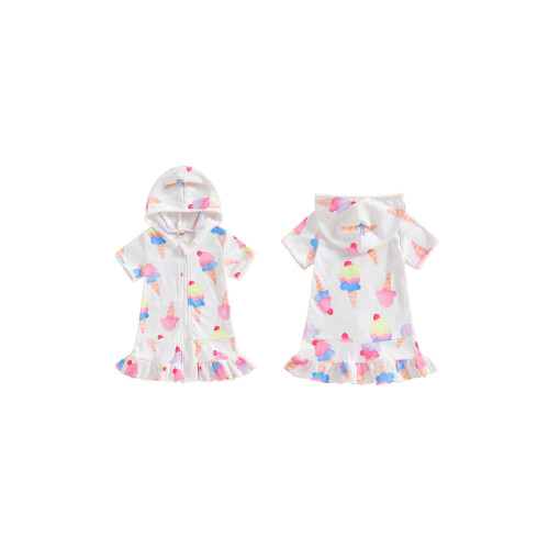 (12-24 Months, White Ice Cream) Φόρεμα παραλίας κοριτσιών, φλαμίνγκο καρπούζι 1