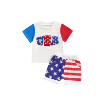 (6-12 Months, White) Ensemble été pour bébé garçon, t-shirt brodé et short rayé étoiles, 4 juillet.