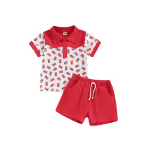 (12-18 Months, Red) Conjunto de pantalón de julio.