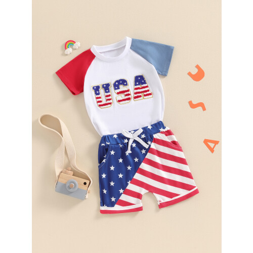(0-6 Months, Red) Ensemble bébé garçon patriotique été. 2