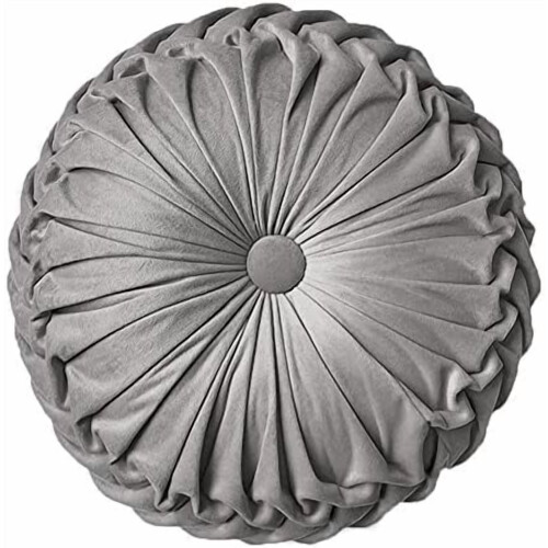 Velvet Round Throw Pillow Grey 16 Inch
