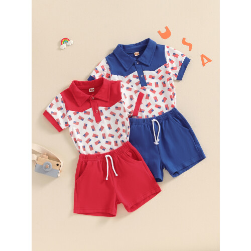 (6-12 Months, Red) Conjunto de pantalón de julio. 1