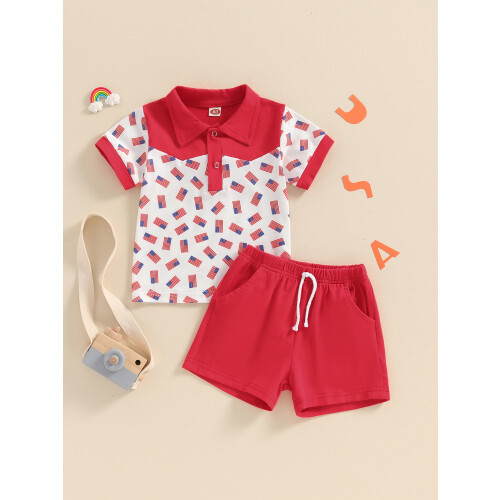 (6-12 Months, Red) Conjunto de pantalón de julio. 2