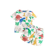 (3-4 Years, Colorful) Ensemble été garçon, t-shirt dinosaure manches courtes et short élastique