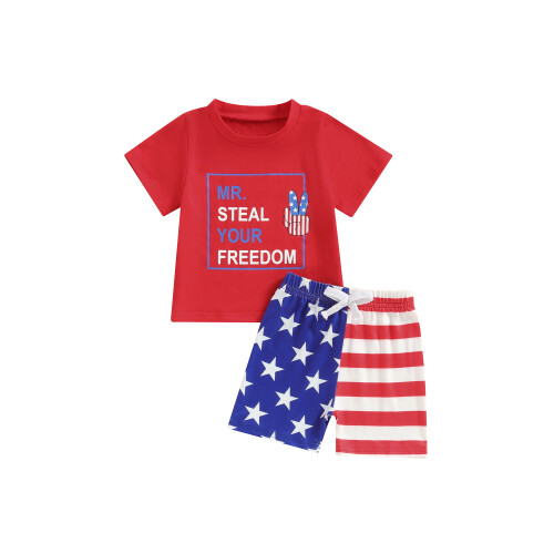 (18-24 Months, Red) Conjunto de pantalón con estrellas.