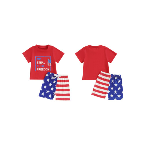 (18-24 Months, Red) Conjunto de pantalón con estrellas. 1