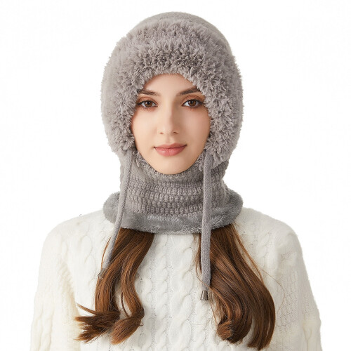 Winddichte Schalmütze mit Maske, Damen-Wintermütze mit Fleecefutter 1