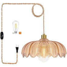 Suspension dorée de style moderne du milieu du siècle avec verre ambré en forme de fleur, à intensité variable, compatible avec les douilles