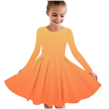 Kids' Orange Skater Twirl Dress – Long Sleeve, Pleated, Stretchy A-Line for Spring/Fall, School & Recitals, Compatible with Kids Clothes