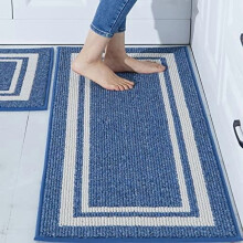 Tapis de cuisine antidérapant 50 x 75 cm / 50 x 120 cm, épais, en polypropylène, lavable en machine, cadre bleu